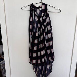 Self-Portrait Pleated Chiffon Tie Neck Top